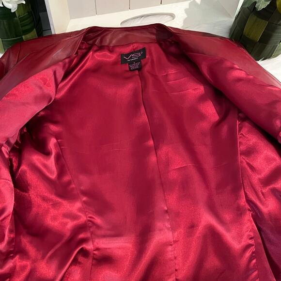 NEW Vakko VS2 Lamb Leather Classic Tailored Peplum Zip Collarless Jacket Red… - Picture 6 of 13